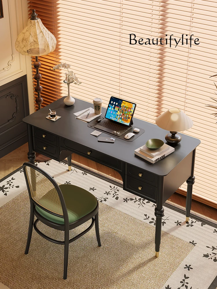 French Solid Wood Desk Home Bookshelf Integrated with Wire-Wrap Board Table Chair Study Computer Desk