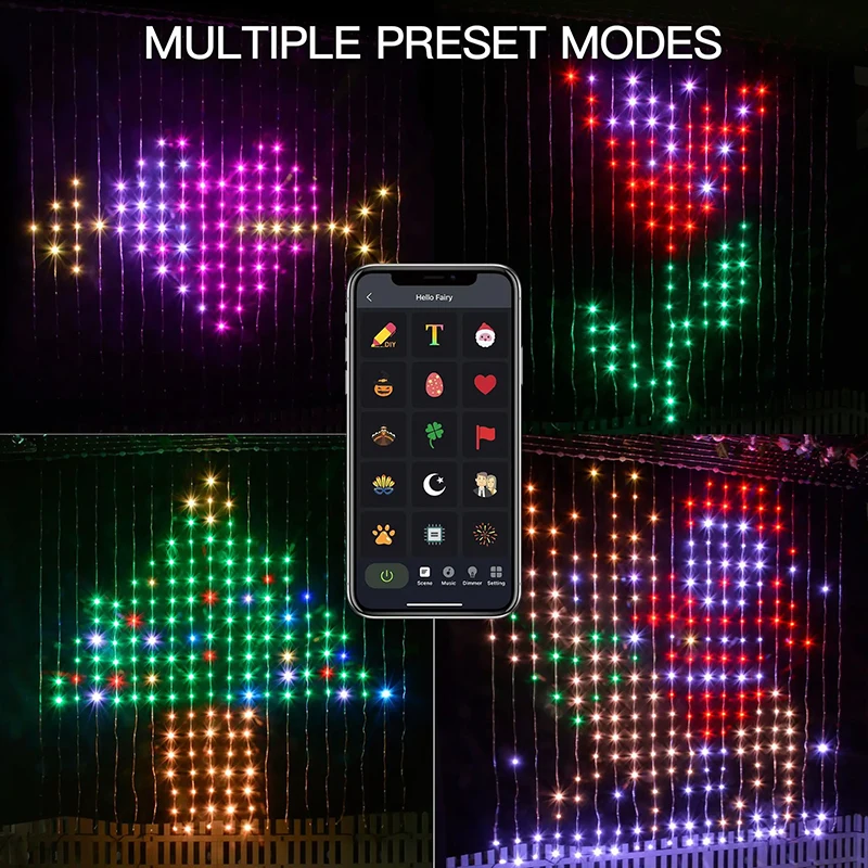 Imagem -04 - Dimmable Inteligente Luzes de Cortina Controle App Controle Remoto Rgb Led Light String Decoração Pátio Holiday Party Faça Você Mesmo Picture Display 400led