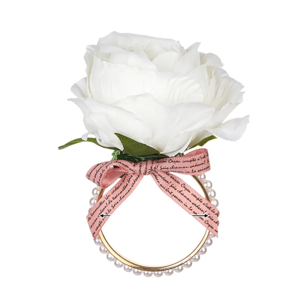 

Elegant Simulated Rose Napkin Rings Alloy Electroplated Pink Rose Western-style Napkin Buckle Decorative Plastic Tissue Holder