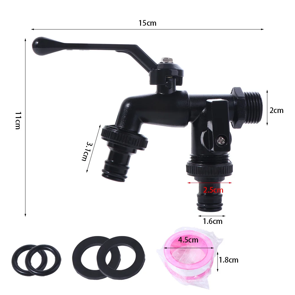 1/2 Inch Inlet Double Outlet Faucet Black Paint Frost-Proof Garden Faucet Corrosion Resistant Zinc Alloy Garden Water Valve
