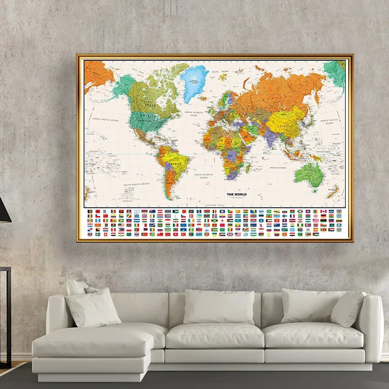 120*80cm Die Weltkarte Poster Wanddekoration Vinyl Vintage Dekoration Leinwand Studie Büro Schulbedarf Home Travel Karte