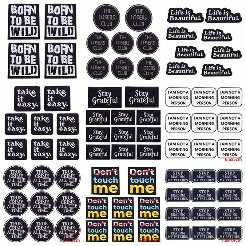 

10PCS Wholesale Black And White Letter Embroidery Patches For Clothing DIY Applique Iron on Patches On Clothes Sew Sticker Badge