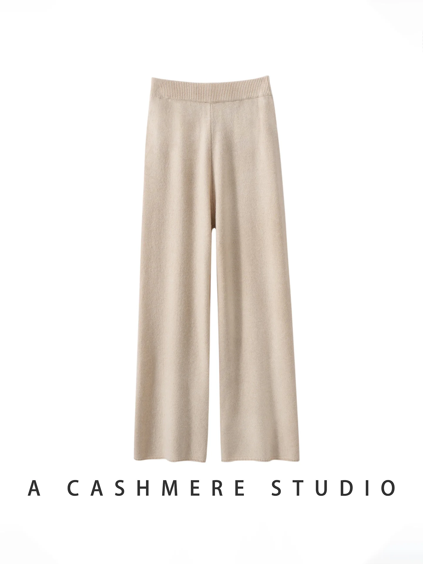

Autumn Winter Women 100% Cashmere Wide Leg Pants Woman Classic Casual Straight Trousers Elastic Weist Soft Warm Knitted Pants