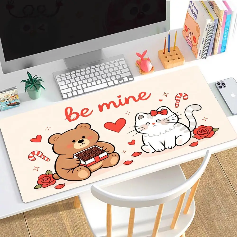 Natural Rubber Anti‑Slip Pc Gaming Mouse Pad Lovely Couple Sheep With Red Heart For Desktop Bedroom Game Office