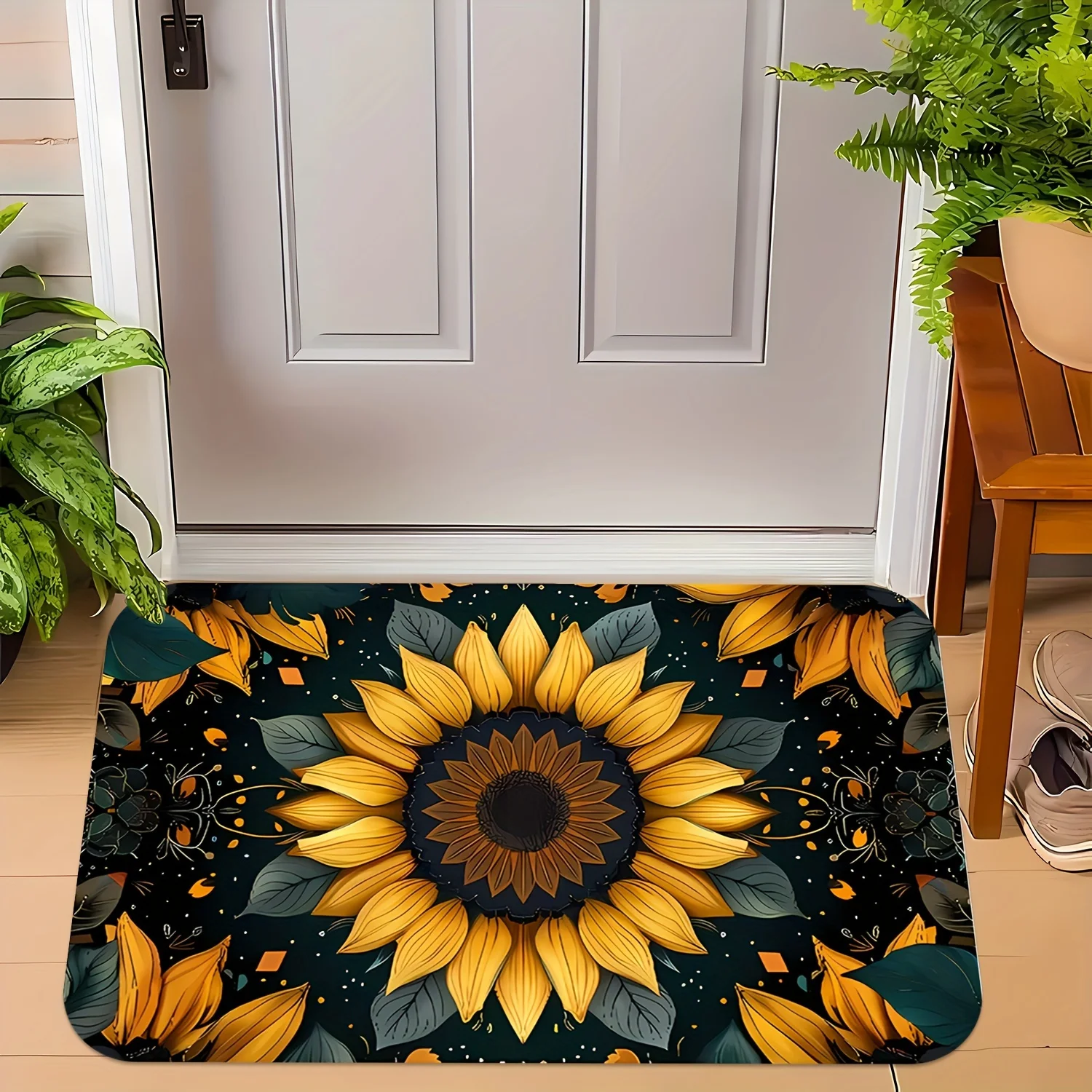 

1pc Bright sunflower pattern - Non-slip, machine washable, rubber backing, suitable for bathroom, living room, bedroom, kitchen