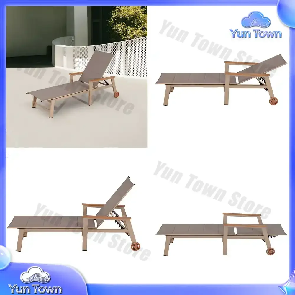 New Exterior Garden Aluminum Chaise Sun Lounger Furniture Outdoor Pool Double Teslin Lounge Chairs With Wheels