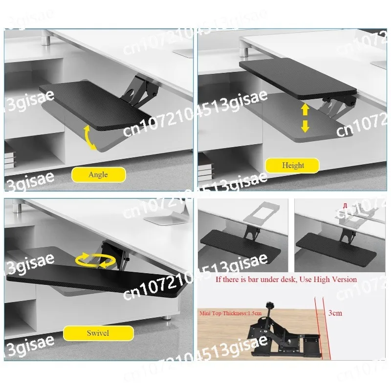Keyboard Bracket Office Computer Under The Desk Slide Rail Mouse Suspension Bracket Adjustable Height Increase Tilt Rotation