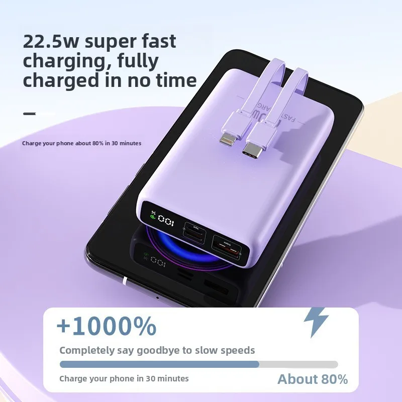 20000 MAh Large Capacity Builtu in Dual Wire Ultra Thin Compact Portable for Fast Charging Suitable for Most Electronic