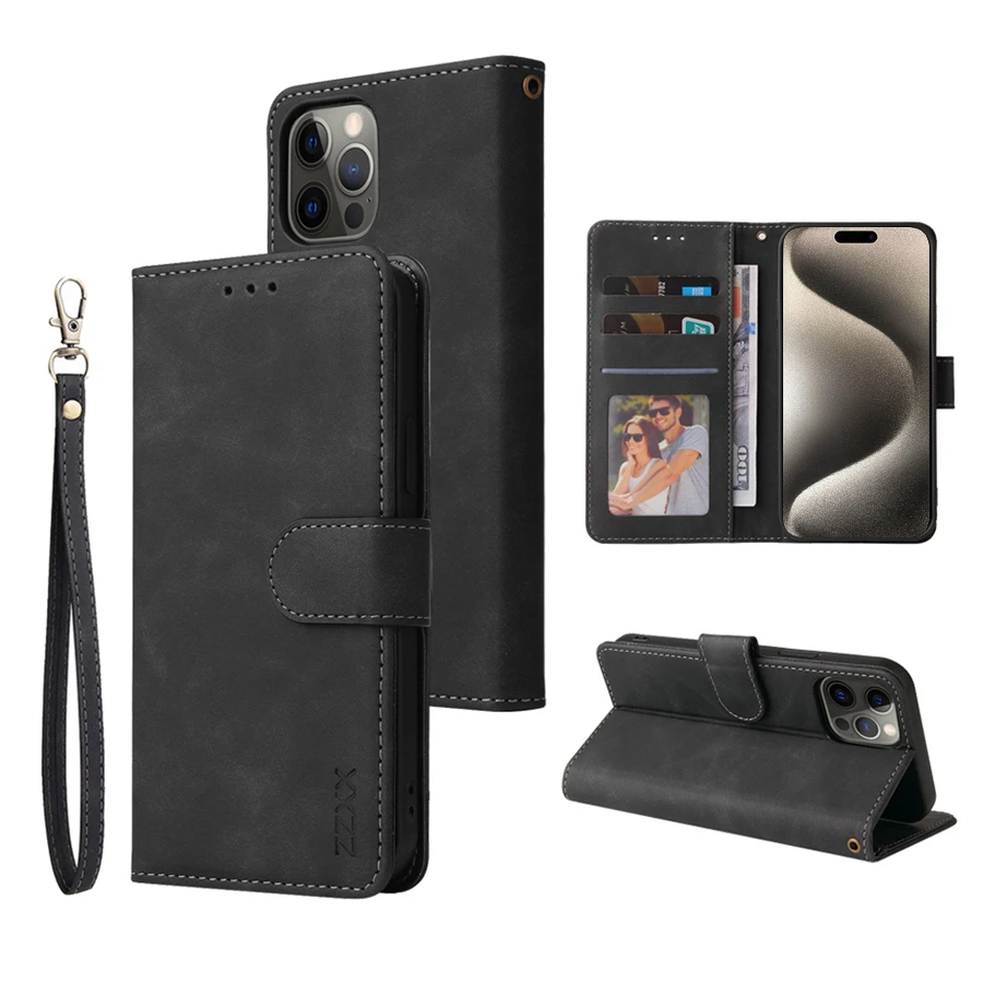 ZZXX Portemonnee Kaartsleuf Houder Magnetische Flip Lederen Case Voor iPhone 15 Pro Max 14 Plus 13 Mini 12 11 X XS XR SE 2022 8 7 6s Cover