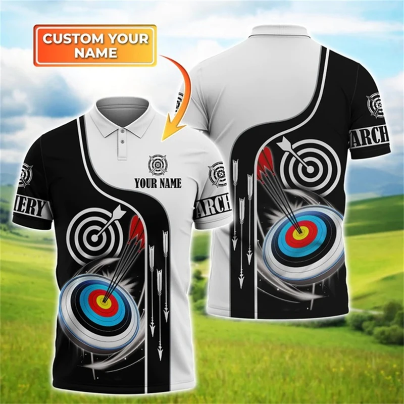 Polo T Shirt For Men Personalized Name 3D Archery T-Shirts Team Logo Custom Print Short Sleeve Tops Fashion Lapel Button Blouse