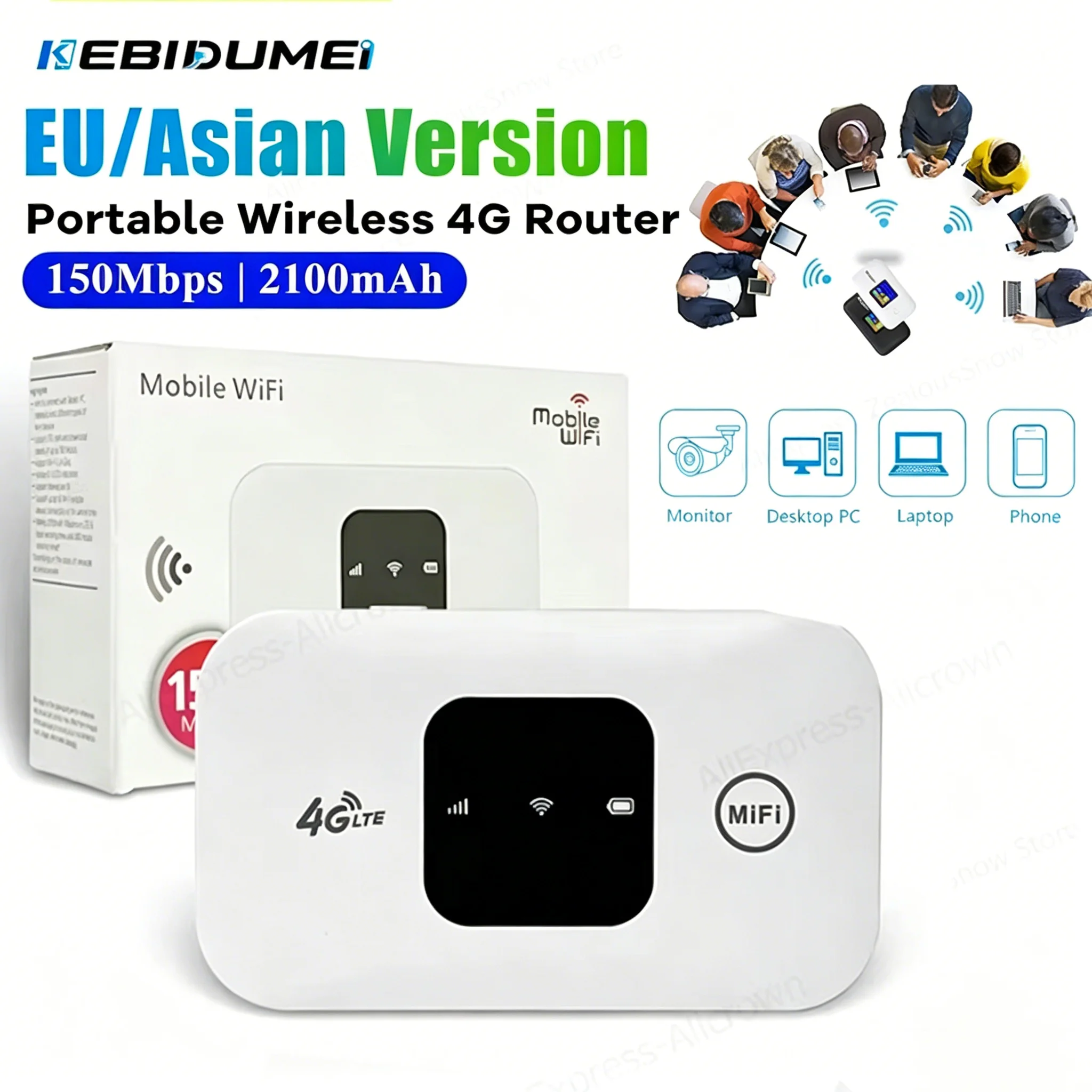 KEBIDUMEI Routeur sans fil 4G LTE, routeur WIFI mobile 4G, 150 Mbps, modem MiFi portable de poche, point d'accès WIFI mobile avec emplacement pour carte SIM