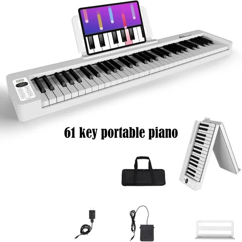 Piano Keyboard Portable 61 Keys Adult Professional Piano Folding Rechargeable Music Keyboard Beginner Practicing Equipment