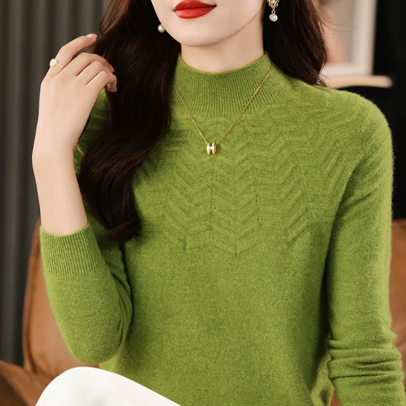 2023 New  Autumn and Winter Cashmere Sweater Women Mock Neck Pullover Long Sleeve Knitted Sweater Warm Jumper