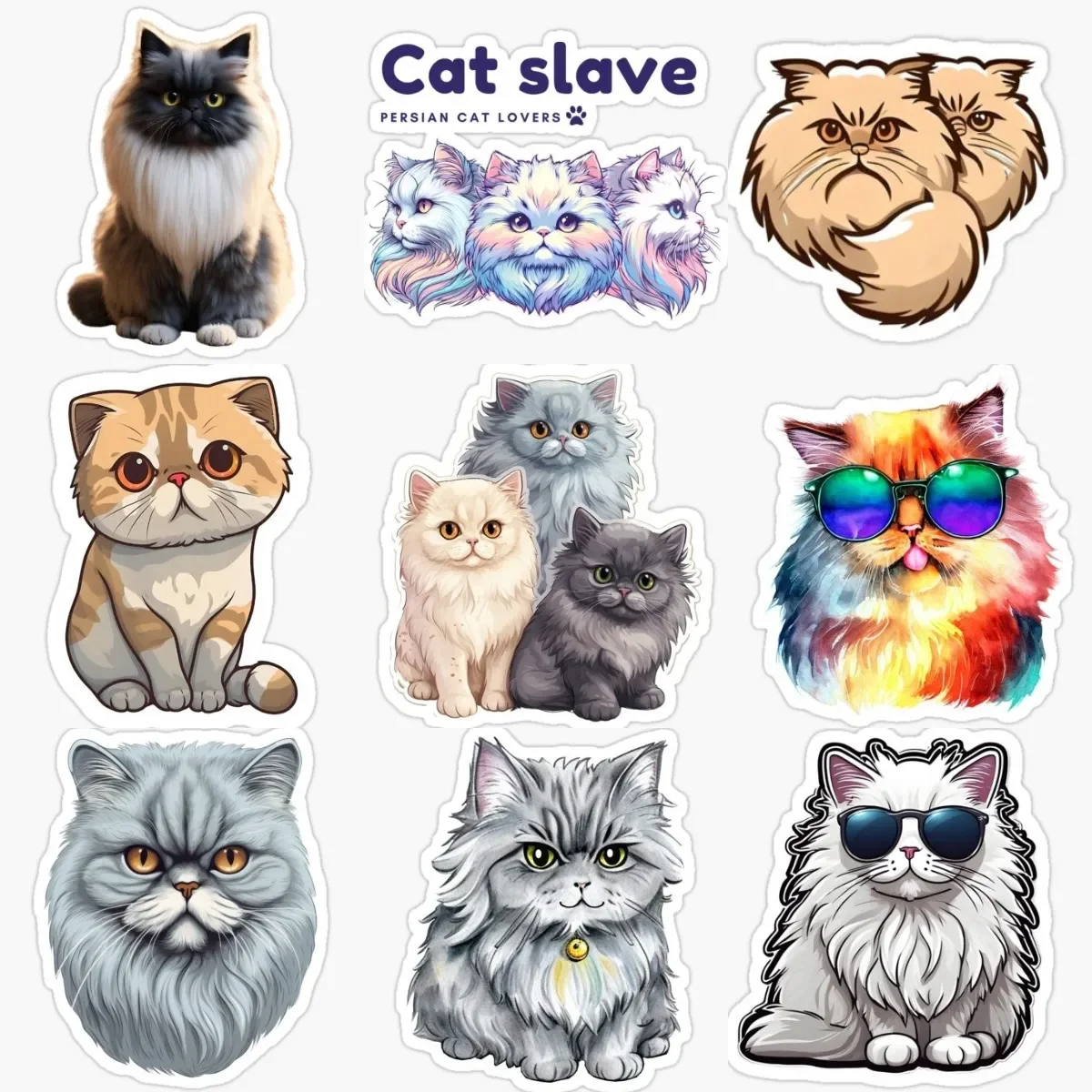 

Cute Persian Cat Pets Catoon Creative Sticker for Decorate Fridge Room Wall Window Car Van Helmet Decal Accessories