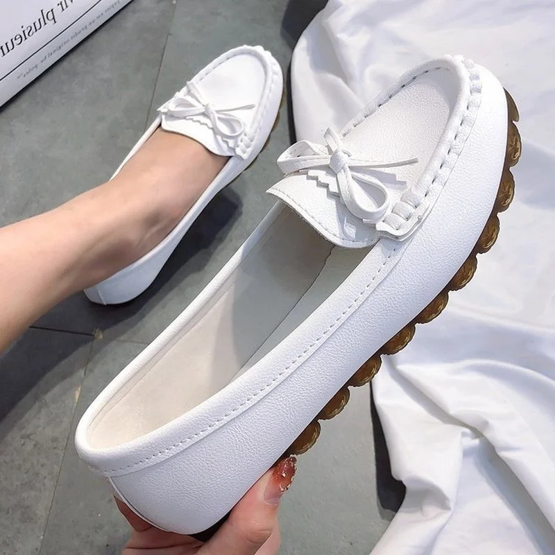 New Spring Summer Bowtie Soft Sole Shallow Loafers Female Casual Flats Office Lady Comfort Loafers Shoe 2024 Women Flat Shoes