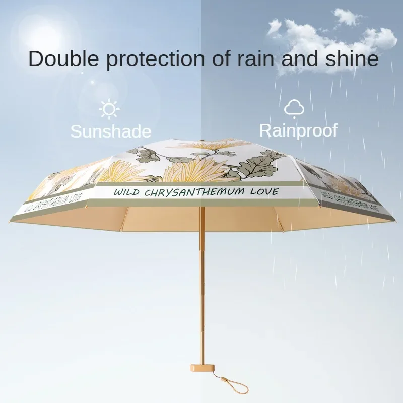 Folding Flat Sunny and Rainy Umbrellas for Women Mini Pocket Sunscreen Umbrella Small Uv Sunshine Parasol Portable Waterproof