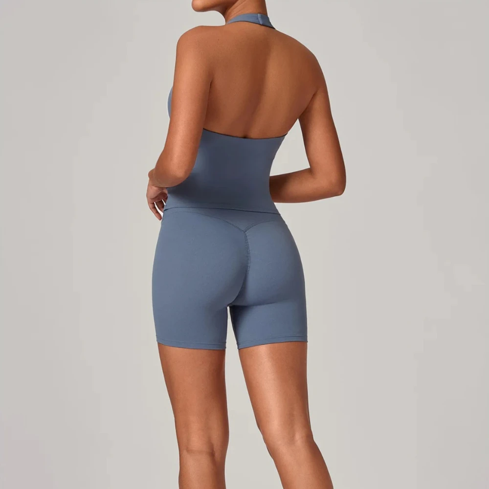 

Комплект для йоги из 2 предметов: женский спортивный костюм для фитнеса, топ-халтер и шорты для тренировок, комплект для спортзала