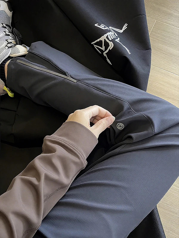 

American Style Men's Spring Summer Outdoor Climbing Pants High Elastic Side Zipper Soft Flared Leg Straight Leg Trousers