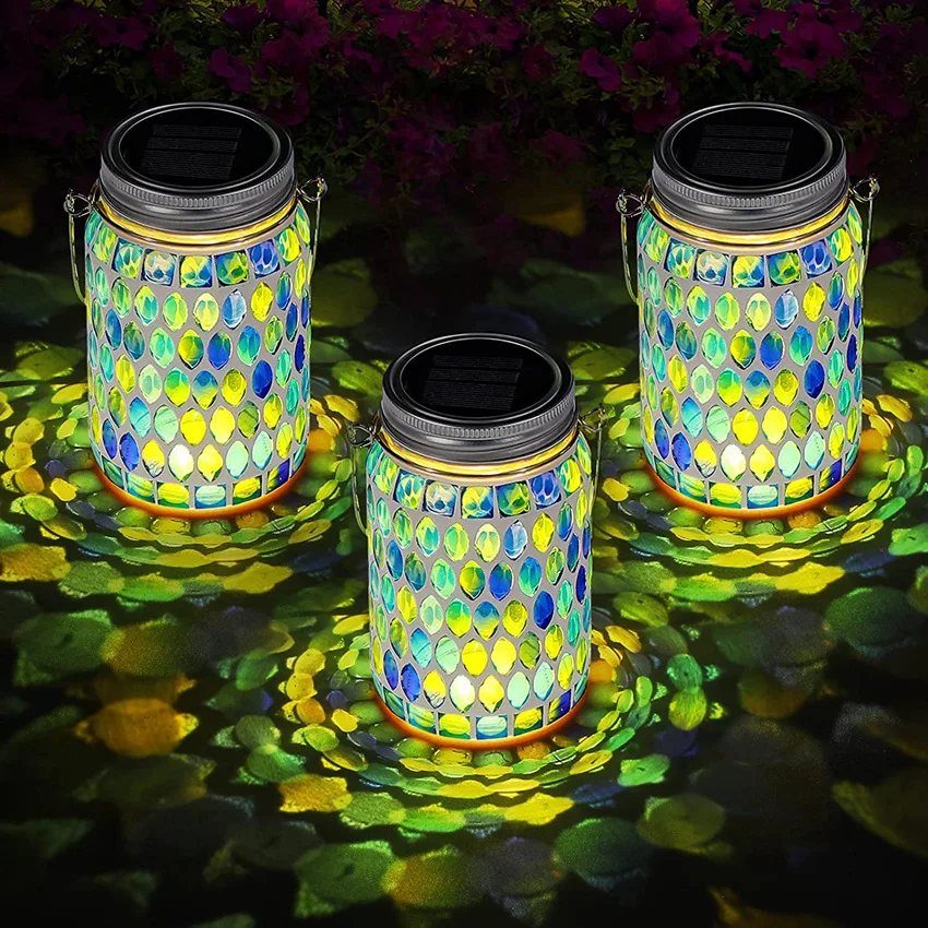 

Solar LED Light Outdoor Solar Lamps Glass Mosaic Glass Jar Color Changing Garden Lawn Decor Solar Lights for Garden Decoration