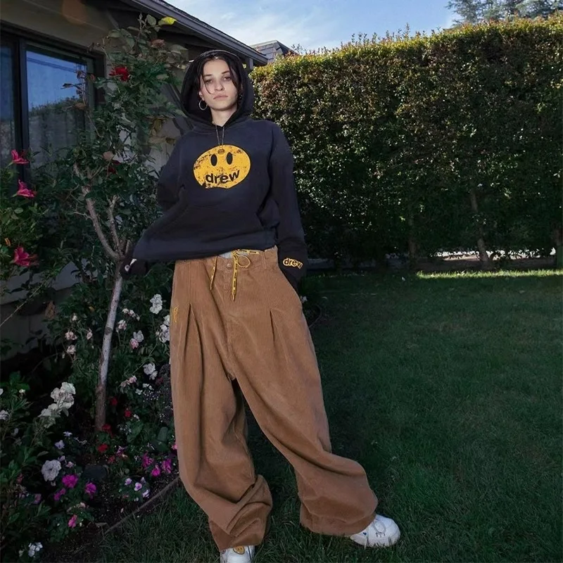 درو هاوس وجه مبتسم هوديي المتعثرة فرقعة الانتهاء من للجنسين زوجين أزياء التسمية المتضخم صالح