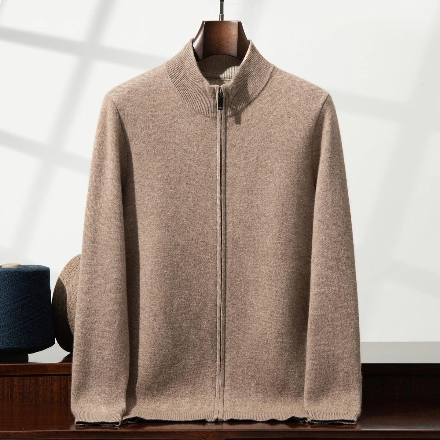 ZOCEPT Autumn Winter New Plush and Thickened Stand Collar Jacket Half High Neck Goat Cashmere Knitted Cardigan Sweater for Men