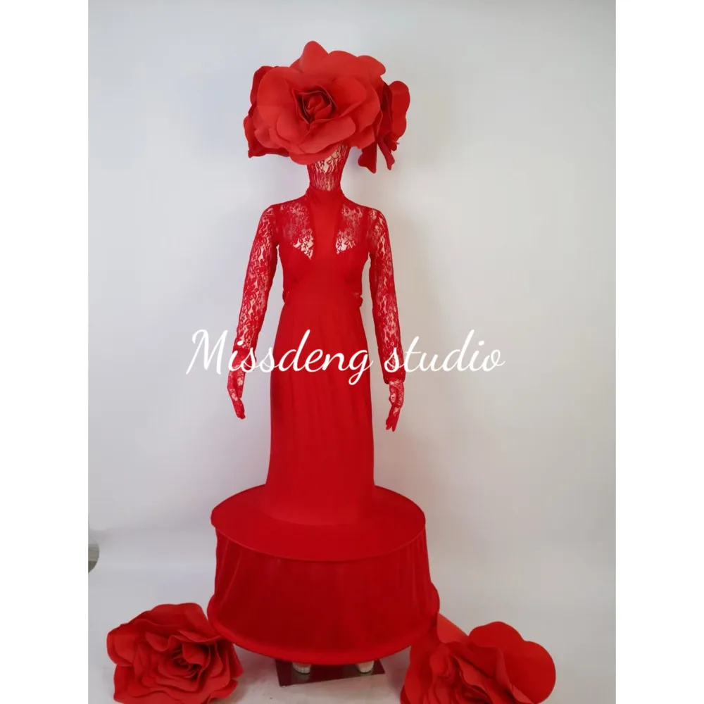 

Bar Nightclub Cosplay Costume Gogo Amusement Park Parade Costume Amusement Park Red Rose Performance Costume for Women