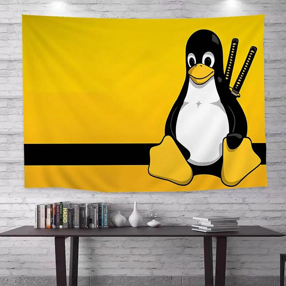 Linux Operating System Tux Penguin Cartoon Tapestry Art Science Fiction Room Home Decor Wall Hanging Sheets
