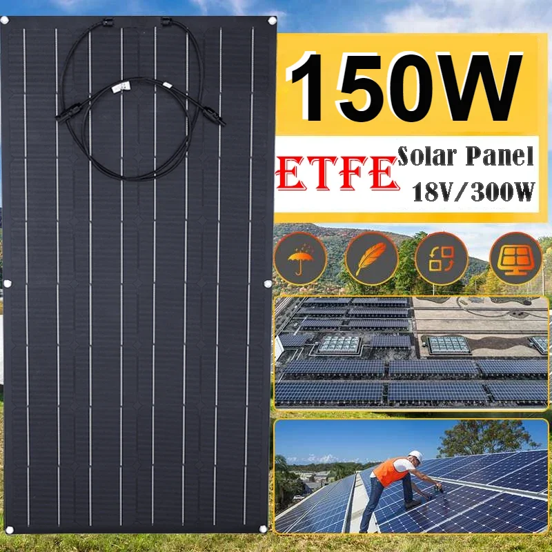 ETFE 150W Flexible Solar Panel Portable Solar Cell Energy Charger DIY Connector for Smartphone Charging Power System Car Camping