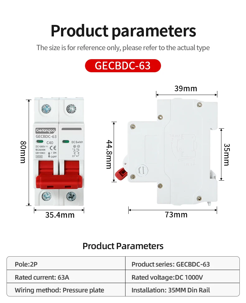 2P DC 1000V MCB Solar-Miniatur-Leistungsschalter Überlastschutzschalter 6A 10A 16A 20A 25A 32A 40A 50A 63A DC1000V Photovoltaik P – Detail 6
