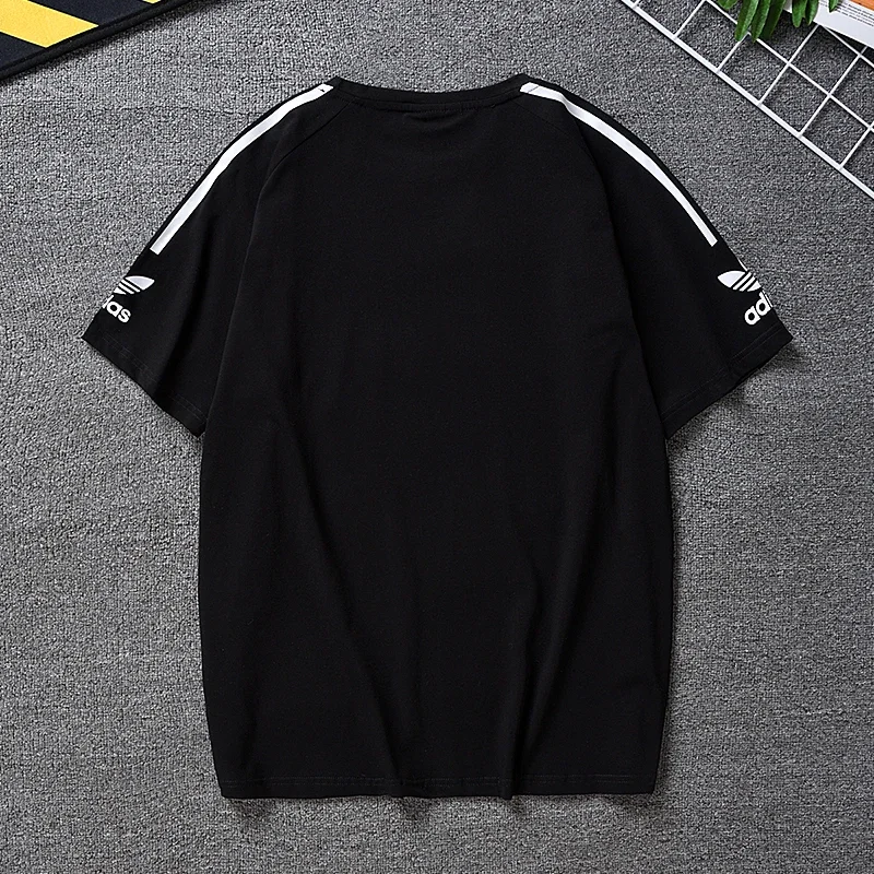 Adidas 2025 White Stripe T-shirts Summer Short Sleeve Round Nest Fashion Breathable Men Women Casual Shirt Top M-5XL image 5