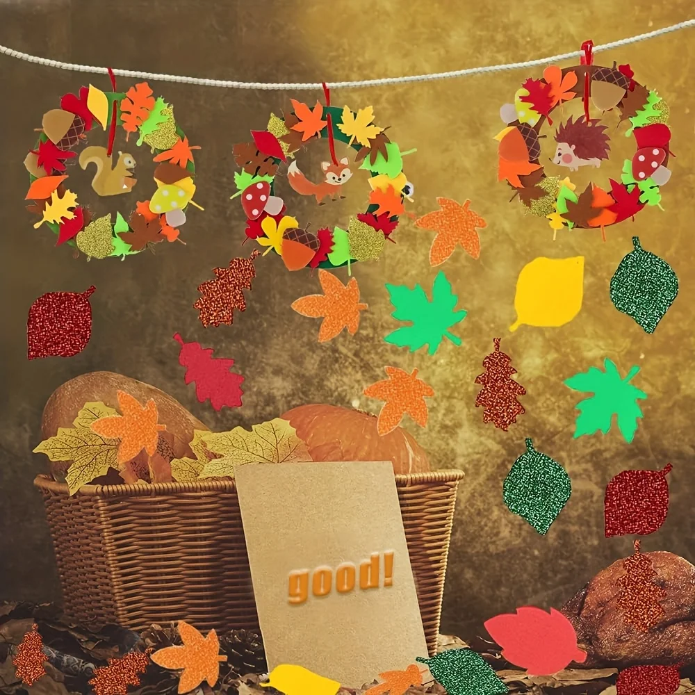 131pcs Fall Wreath Craft Kit, Autumn Crafts Set, Thanksgiving Art Supplies, Foam Craft Kit, Hedgehog Craft Set, Felt Craft Kit