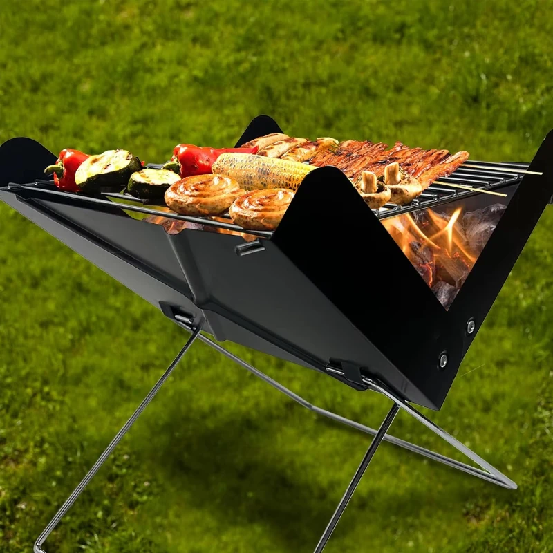 Parrilla de barbacoa portátil para exteriores, parrilla de carbón de Camping Plegable ligera y parrilla de carne que se puede le