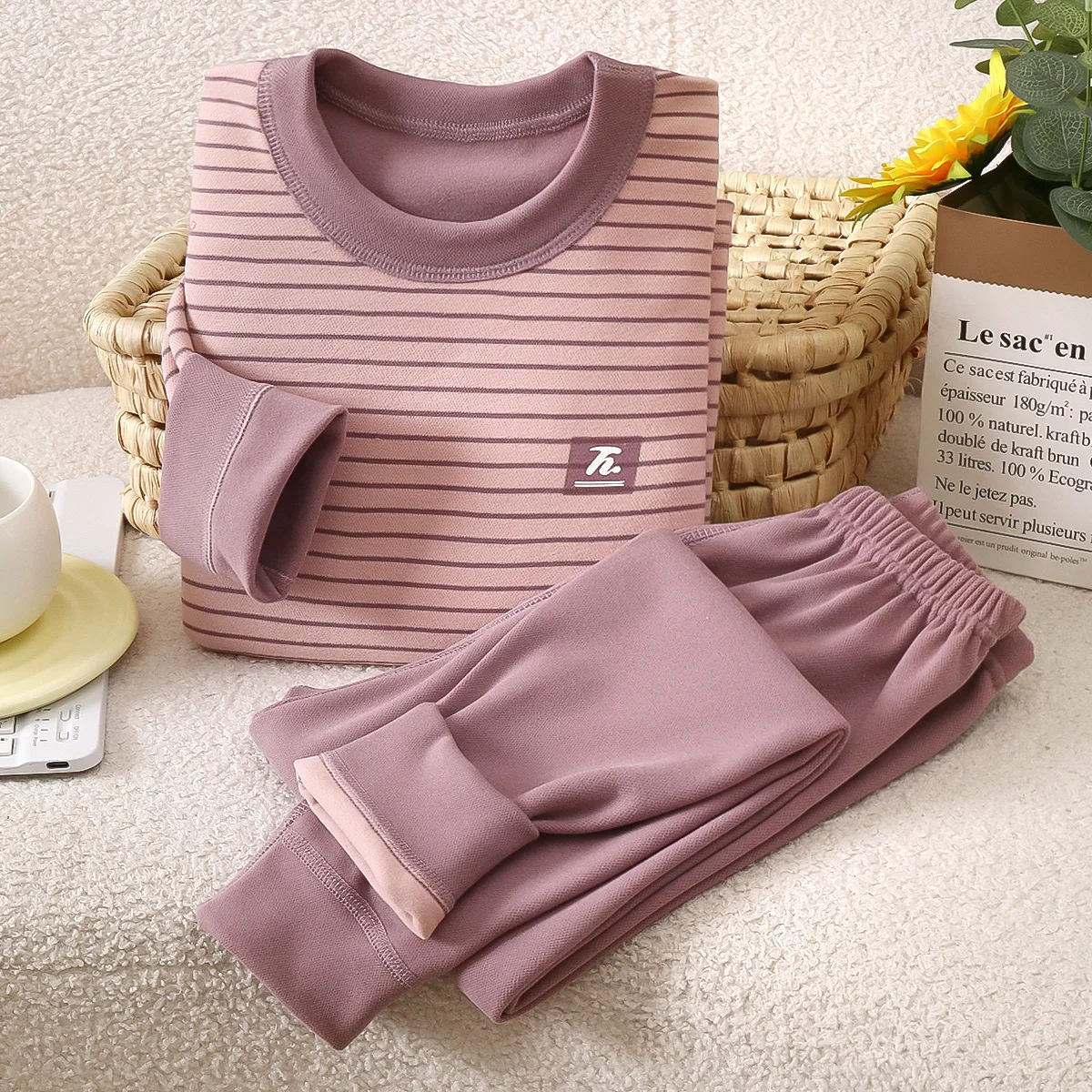 Kids Pajamas Pants Sets for Boys Girls Teenagers 2 to 4 6 8 10 12 14 16 Years Purple Brown Long Sleeve Winter Toddler Sleepwear
