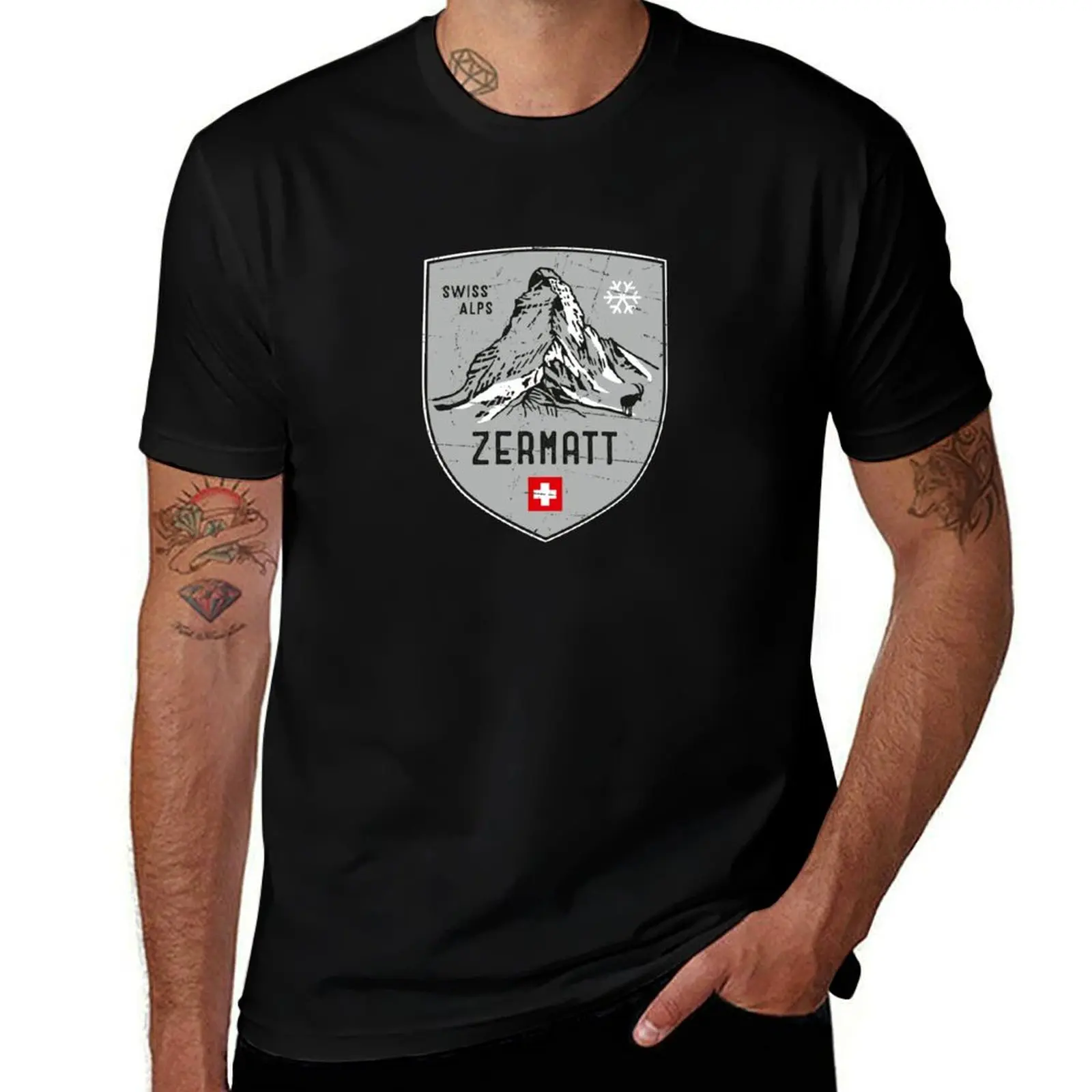 Zermatt Mountain Switzerland Emblem T-Shirt Large Size Short Sleeve T-Shirt