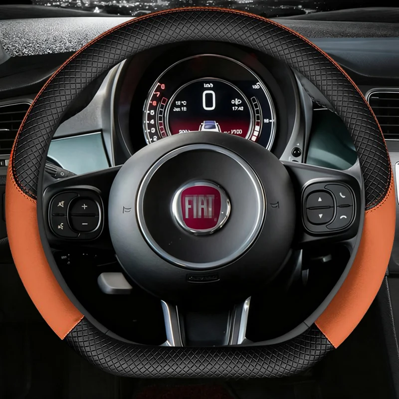 D Type Car Steering Wheel Cover Leather For Fiat 500 2007-2022 500e 2020 2021 500L 2014-2018 500X 2015-2022 Accessories
