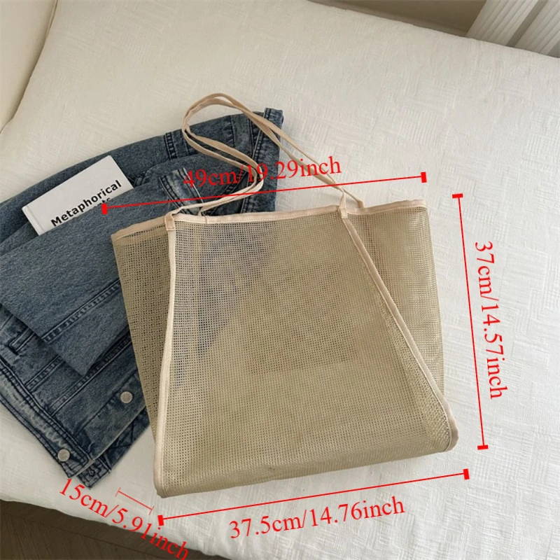 Portable Summer Hollow Out Totes Bag Swim Casual Mesh Shoulder Bag Large Capacity Beach Shopping Handbag For Women