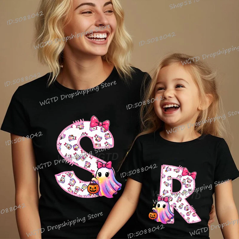 

Милая футболка с принтом кокетки Boo и алфавита, ретро модная женская и мужская футболка в стиле Харадзюку Y2K, футболка с мультяшным буквенным принтом для мальчиков и девочек, футболка на Хэллоуин