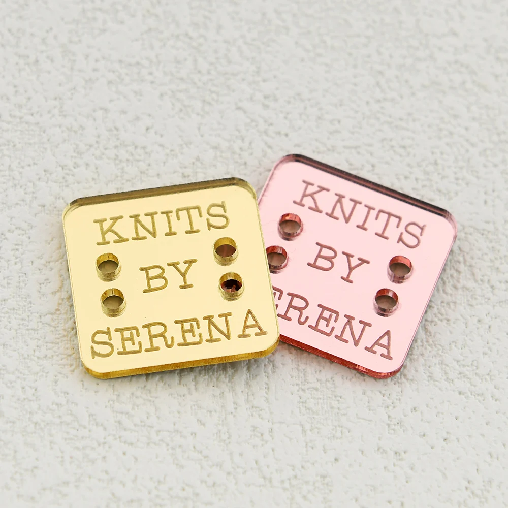 

Зеркальные акриловые бирки с лазерной гравировкой, квадрат 20x20 мм, экологически чистые для одежды своими руками, ручная работа, персонализированные этикетки для рукоделия