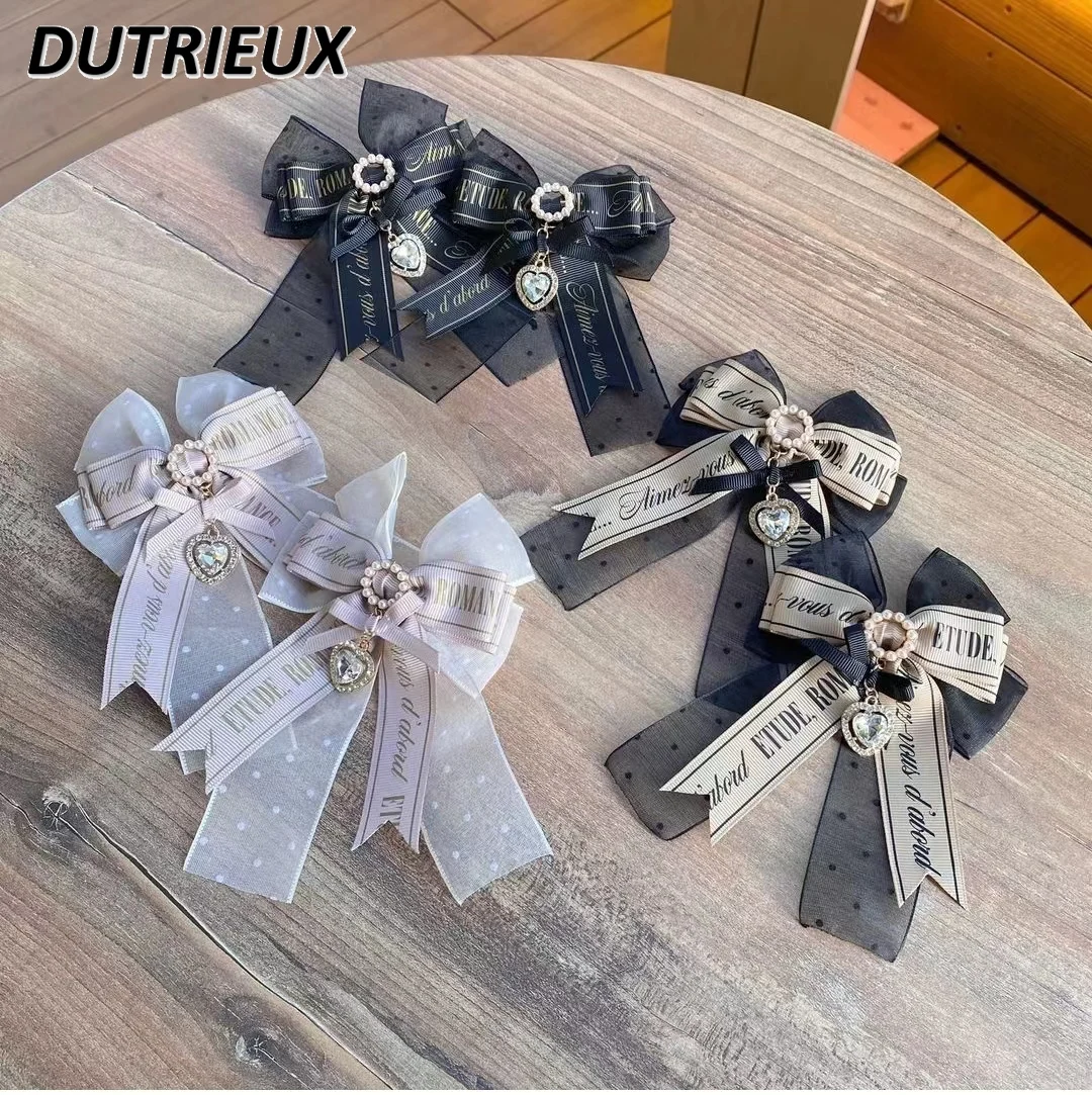 Japanese Single Mine Cute Soft Girls Letters Bow Pendant A Pair of Hairclips Hair Accessories Women Lolita Sweet Pink Barrettes