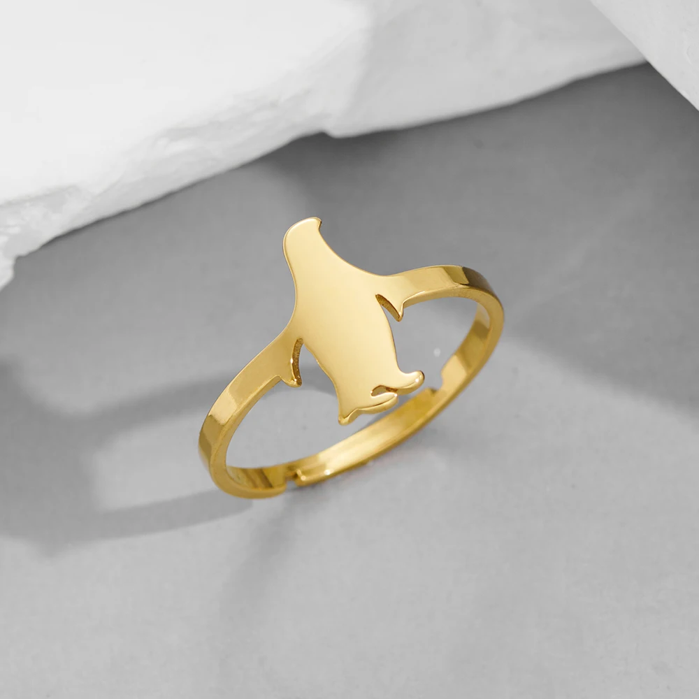 Women'S Ring Gold Stainless Steel Animal Penguin Wedding Couples Adjustable Knuckle Rings Aesthetic Jewelry Gifts New Trend