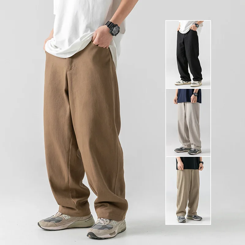 Novo algodão puro lavado calças casuais primavera nova tendência solto ajuste básico cor sólida calças casuais e livre moda 7o9c
