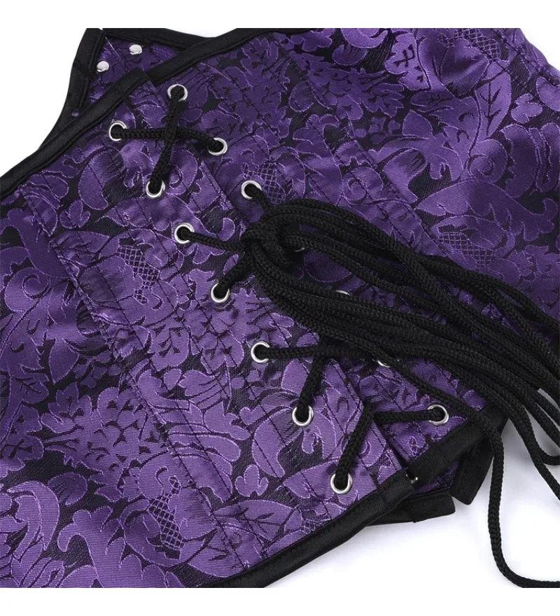 

Винтажный фиолетовый жаккардовый корсет, топ, женский тренажер на шнуровке на талии под грудью, готический формирователь тела в стиле стимпанк для повседневной носки и косплея