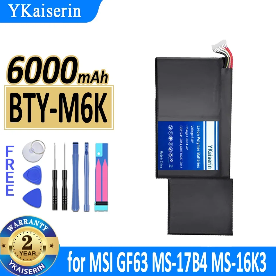 

6000mAh YKaiserin Battery BTY-M6K for MSI MS-17B4 MS-16K3 GS63VR-7RG GF63 Thin 8RD 8RD-031TH 8RC GF75 3RD 9SC Laptop