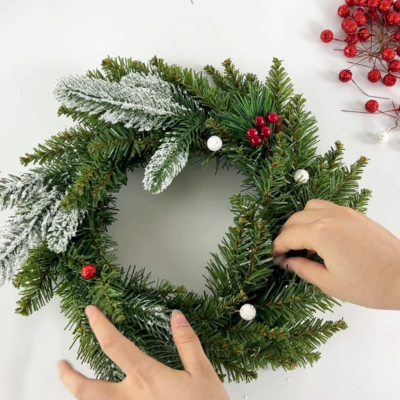 

30/40cm Christmas Wreath Artificial Pine Needle Green Garland Merry Christmas Decoration for Home Door Xmas Indoor Outdoor Decor