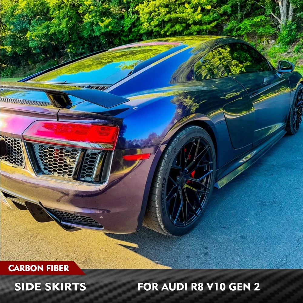 Para Audi R8 V10 Gen 2 2016-2019 Kits de carrocería de coche de fibra de carbono Real faldas laterales extensiones de labio alerón labio faldas laterales de coche Kits de carrocería