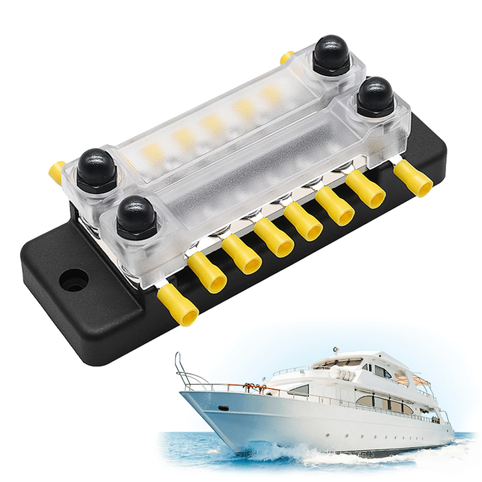 

Double Row 6-Way Busbar For RV Yacht Truck DC 150A High Current Power Distribution Block Bus Bar 48V Busbar Copper Terminal