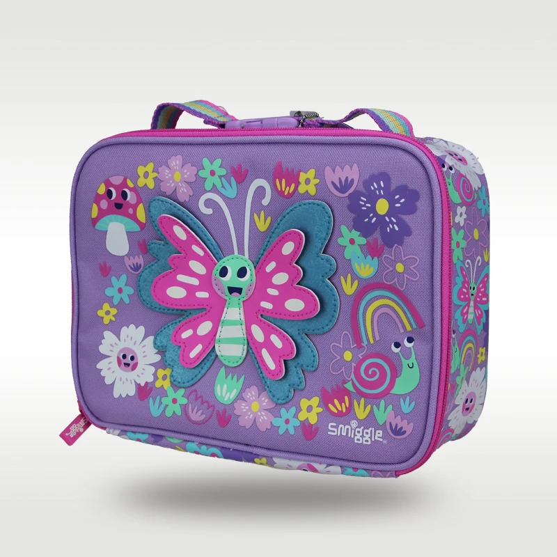 Australia Smiggle lunch bag girl purple butterfly cute handheld bento bag fruit meal bag travel picnic bag