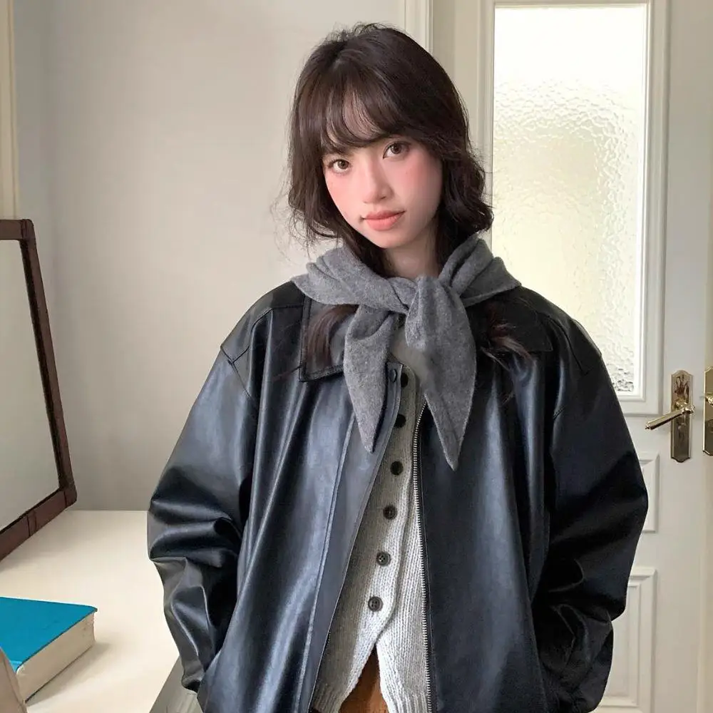 

Модный простой вязаный шарф, женский зимний теплый шарф из 100% шерсти, однотонный дизайн, треугольный шарф, женский платок, шейный платок