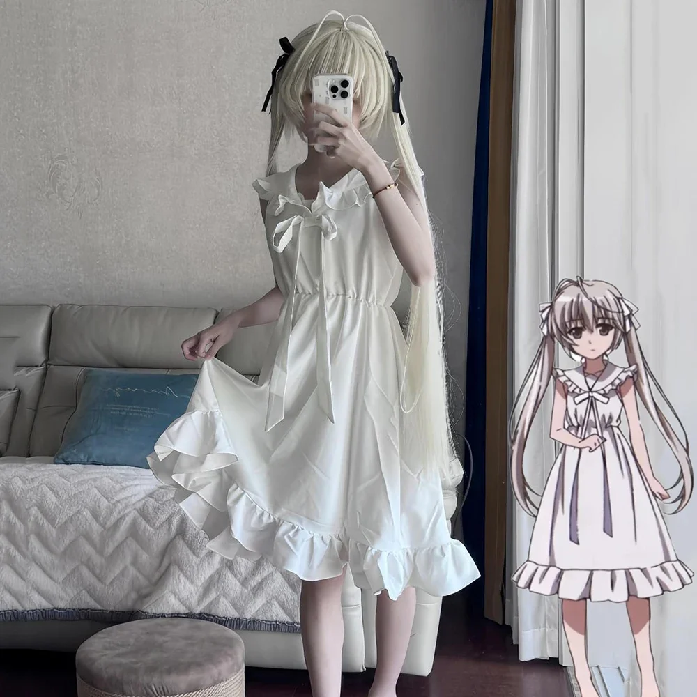 

New Anime Yosuga Sora Cosplay Costume Girl Sweet Lolita White Dress Summer Ruffle Clothes Masquerade Party Outfit