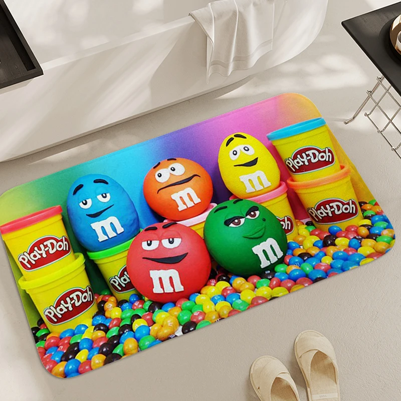 Bathroom Mat M&M's Sleeping Room Rugs Useful Things for Home Decorations Soft Carpet Entrance of House Entrance Flannel Bathmat